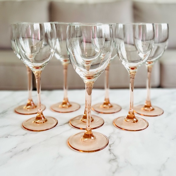 Luminarc Other - 8 x 80’s Luminarc France pink stem wine glasses